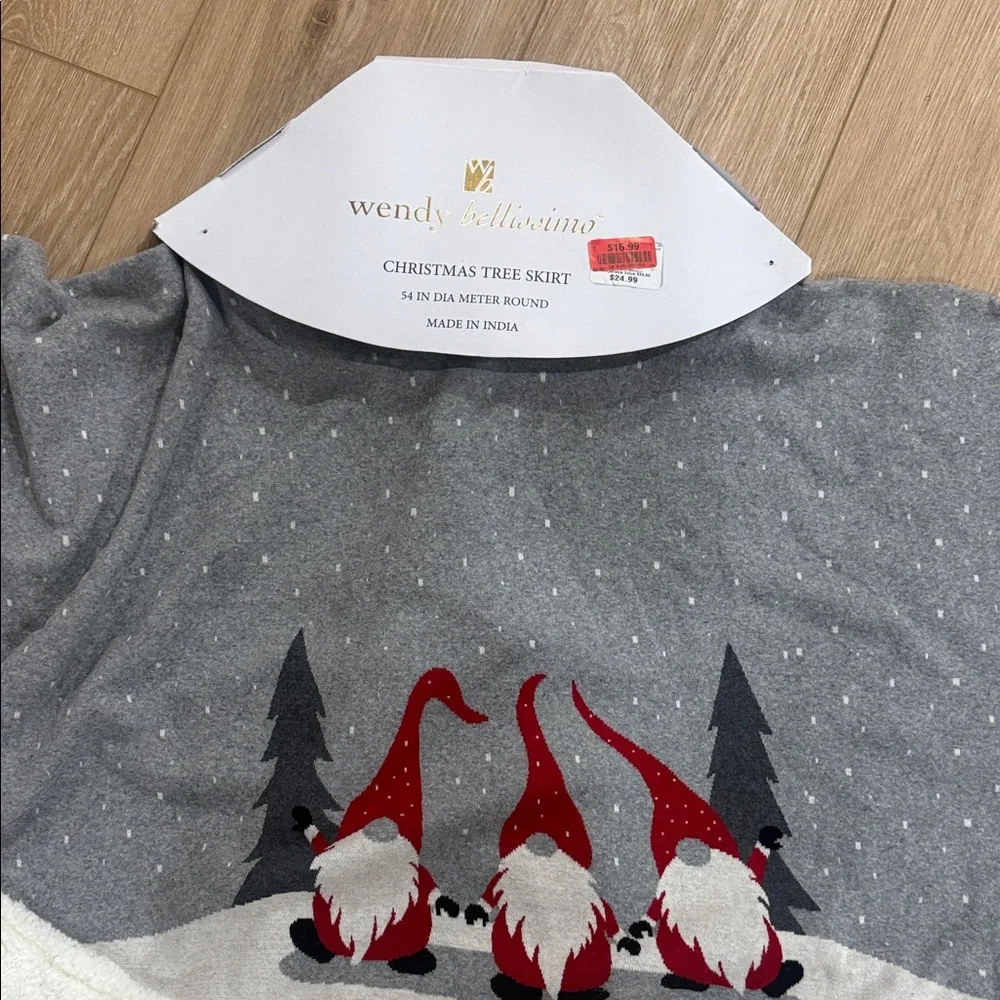 Gray Christmas Tree Skirt with Gnome Design